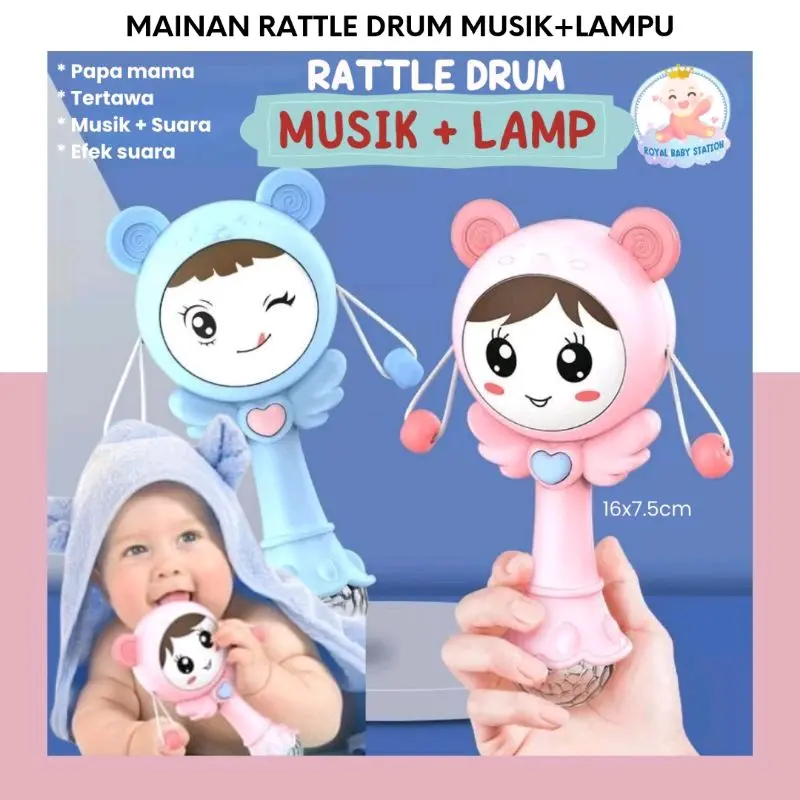 Mainan Rattle Drum Musik+Lampu Teether Bersuara Lucu Lampu Toys 0