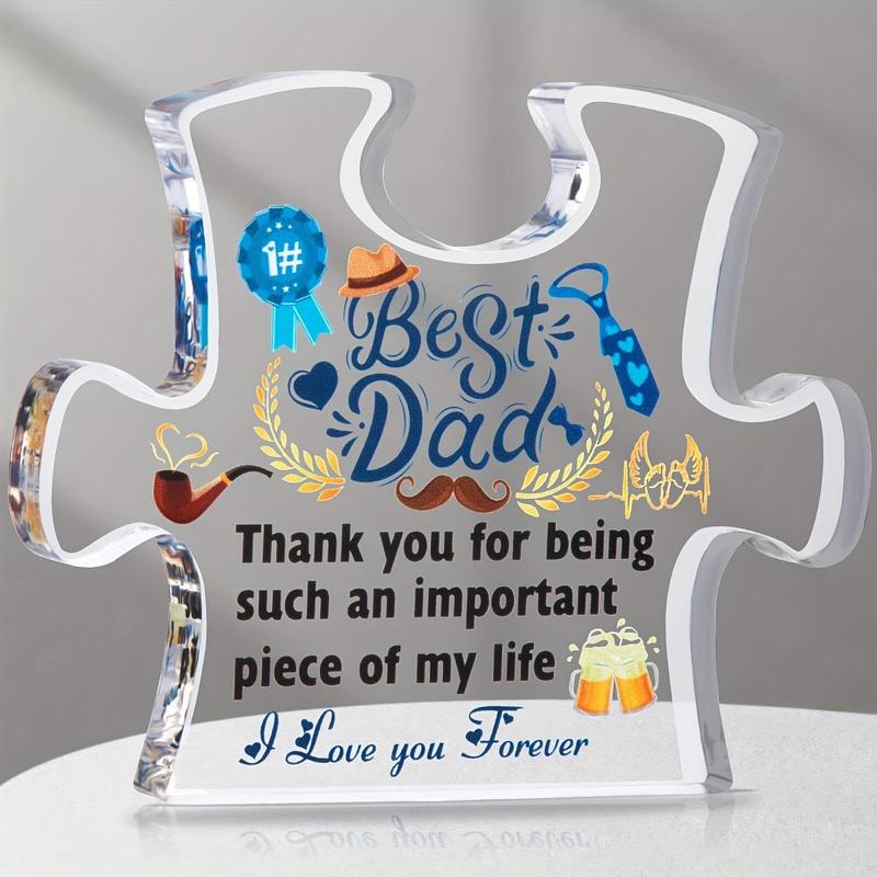 Letter Print Acrylic Plaque, 1 Count Puzzle Shaped Desk Ornament, Sweet Furniture Decor, Gift for Father, Desktop Decoration 0