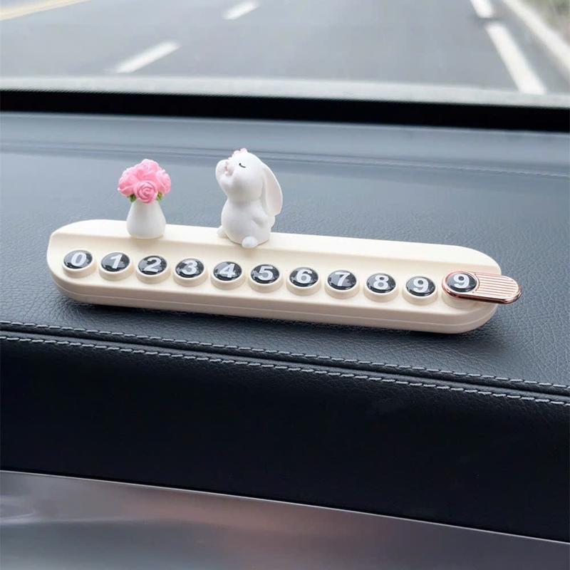 Bảng số điện thoại ô tô, bảng báo số điện thoại thỏ & bình hoa xinh xắn siêu dễ thương decor ô tô 6