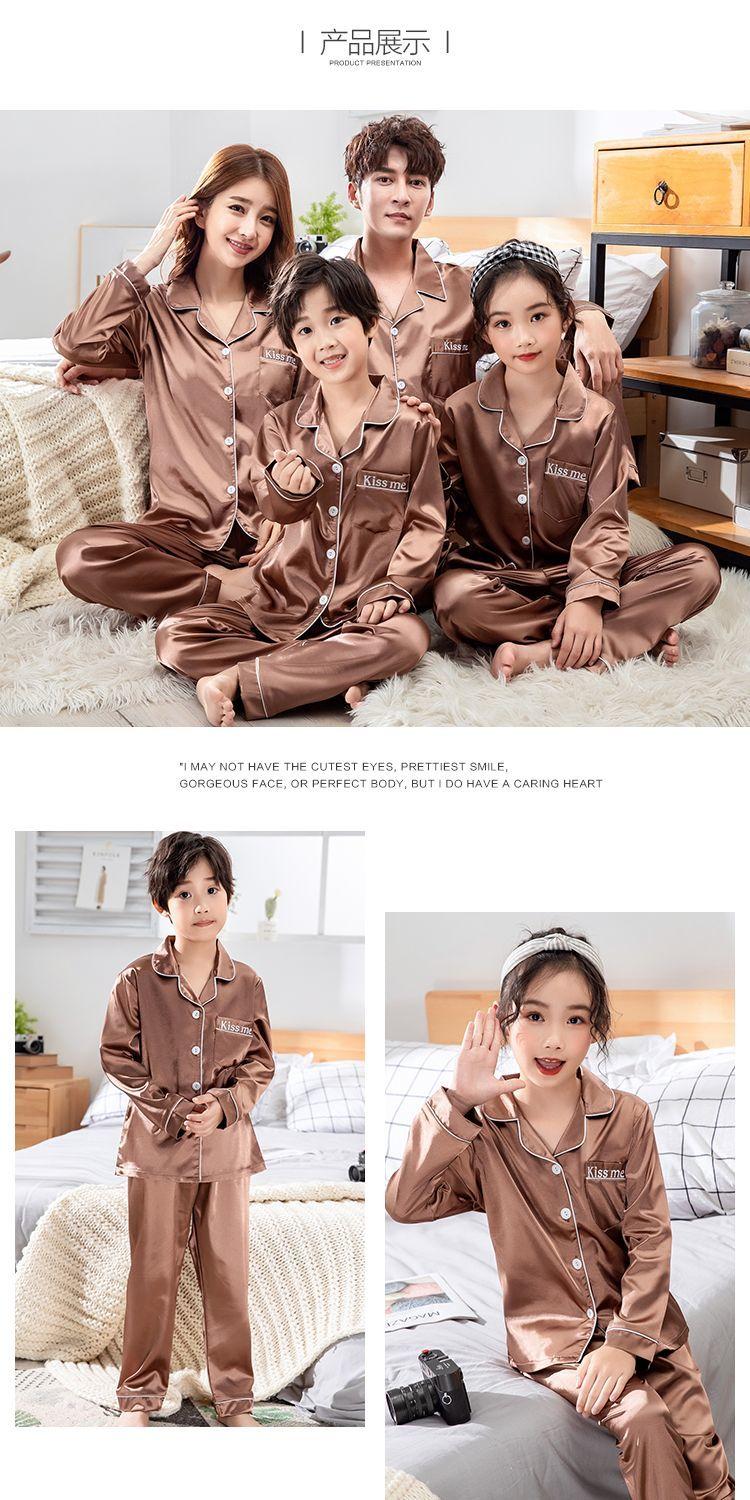 Product Introduction of Korean Style Couple Long Sleeve Parent-Child Pajamas Spring and Autumn Family Three Or Four Mother and Daughter Ice Silk Boys 'And Girls' Home Wear Suit Thin 19