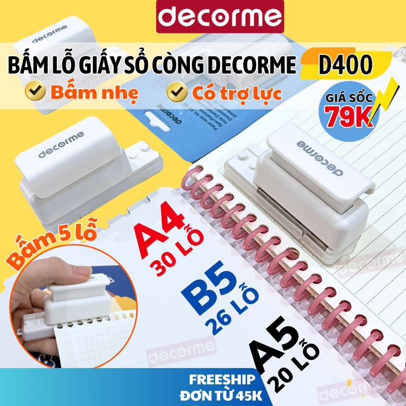 Bấm lỗ giấy DecorMe dụng cụ đục lỗ giấy 5 lỗ 6 lỗ phù hợp bấm các loại sổ còng A5-B5-A4 20-26-30 lỗ có trợ lực bấm nhẹ