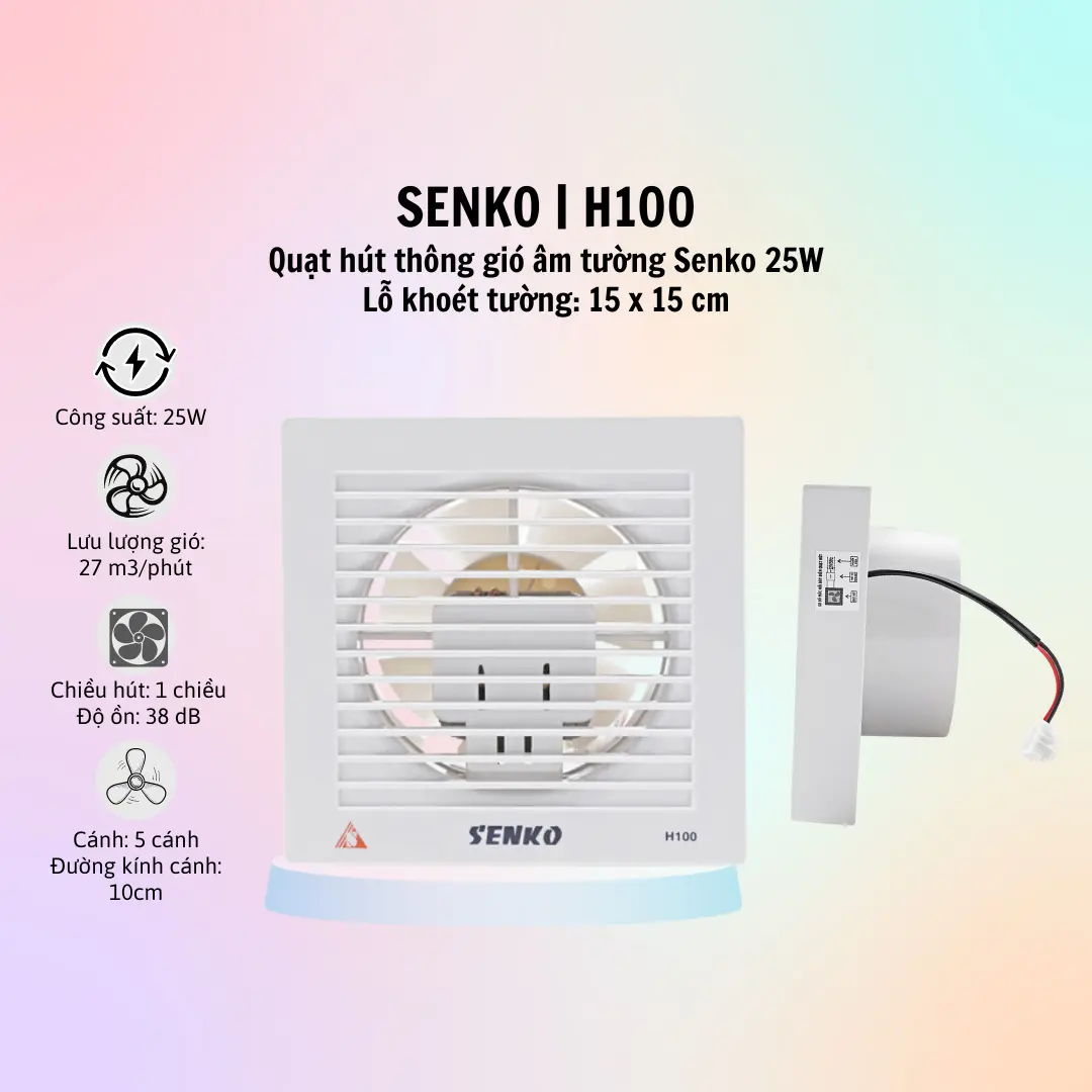 Quạt Hút Thông Gió Senko H100 Gắn Trần Hút 1 chiều - Công suất 25W - Hàng Chính Hãng - Quạt Thông Gió, Hút Mùi, Tản Nhiệt - Bảo Hành 24 Tháng - p1