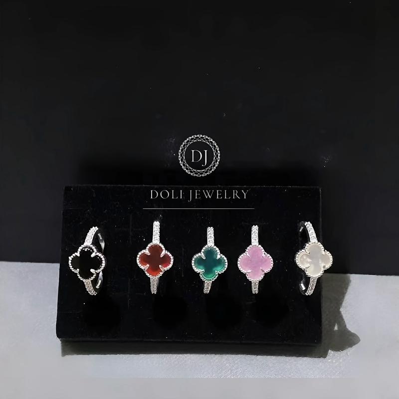 Nhẫn Cỏ 4 lá bạc Ý S925 ( 5 màu ) - DOLI JEWELRY N13