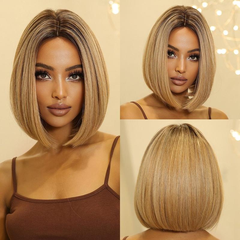Product Introduction of short hair wig for woman full head cosplay Bob Wigs Red Highlight Middle Part Synthetic Wig 8