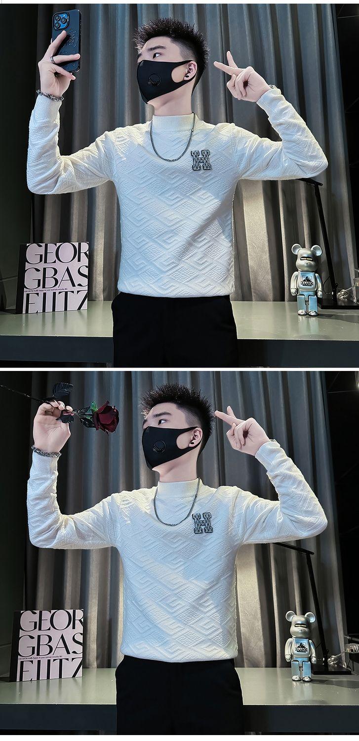Product Introduction of Half-High Round Neck Sweater Men's Winter Trendy Brand Stylish Jacquard Knitwear 2024 Men's Inner Layer Base Shirt 19