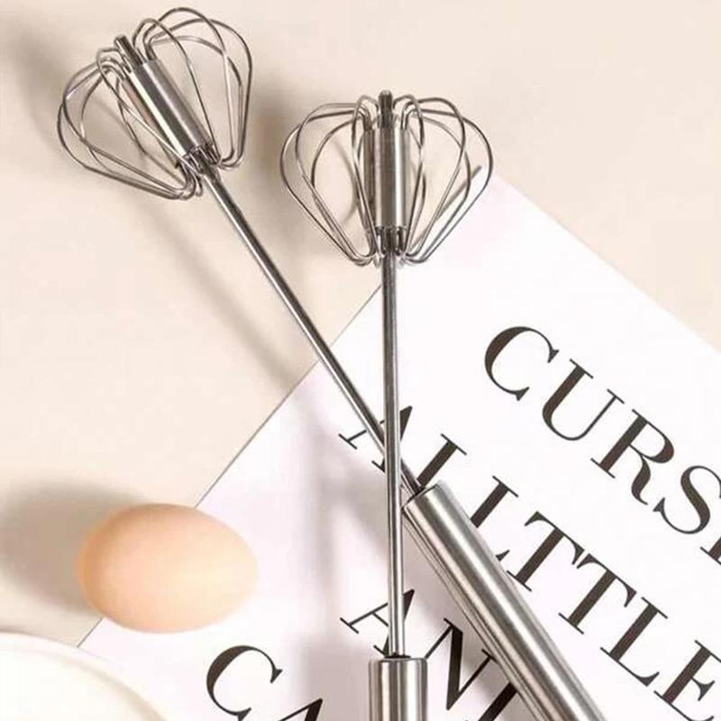Stainless Steel Handheld Egg Beater, 1 Count Semi-automatic Egg Whisk, Egg Mixer for Kitchen Baking 6