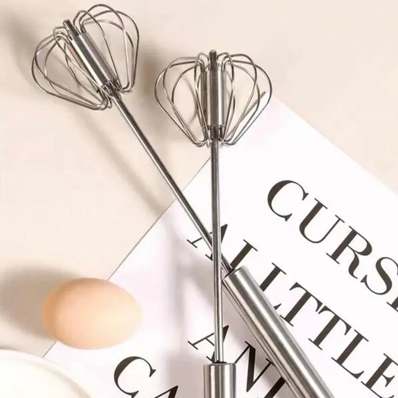 Stainless Steel Handheld Egg Beater, 1 Count Semi-automatic Egg Whisk, Egg Mixer for Kitchen Baking 6
