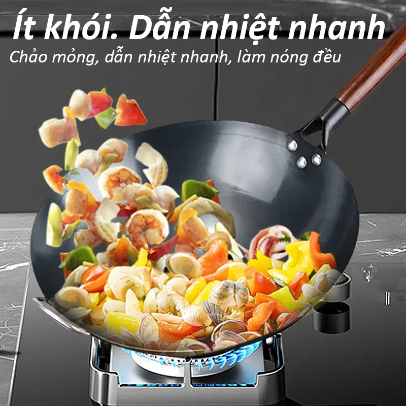 Chảo Thép Chống Dính Cán Gỗ Sồi Cao Cấp Đường Kính 30cm Chuyên Dùng Cho Mọi Nhà, Nhà Hàng 0