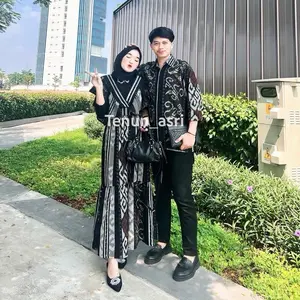SET COUPLE TENUN PAKAIAN PRIA WANITA PREWEDDING KONDANGAN Dress Gamis Panjang Pendek Polos Tebal Pasangan Baju Keluarga