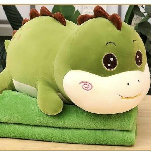 Chăn gối văn phòng, gối kèm mền, gối có chăn bên trong hình khủng long đáng yêu cho bé học nội trú, Ngủ trưa văn phòng, Ngủ và dựa lưng trên xe ô tô, du lịch giã ngoại tiện lợi