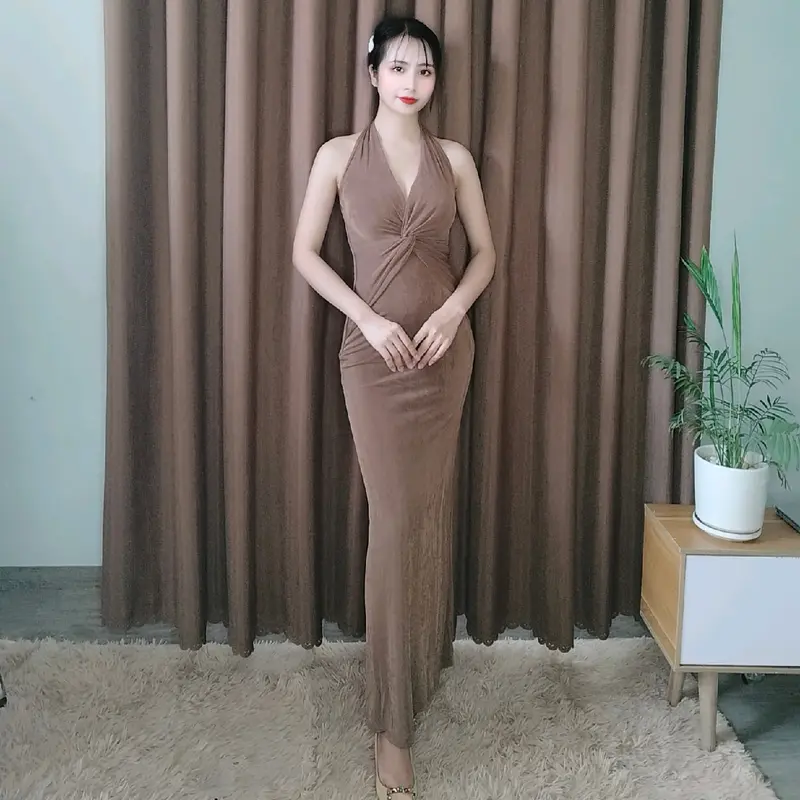 Đ-004 Đầm Body Yếm Đuôi Cá Xoắn Eo Thanh Xuân Store Nữ Dress Màu Đỏ 4