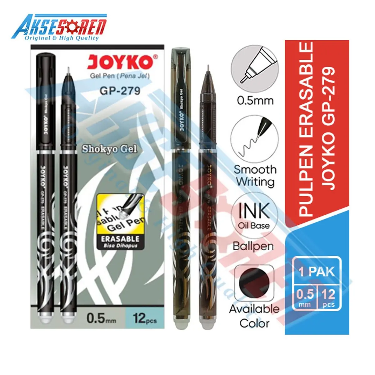 Pulpen Shokyo Erasable Gel Joyko [GP-279/12 pcs] / Ballpoint Pena Pen [0.5 mm/1 Pack] Hitam Tinta