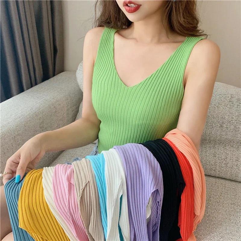 Product Introduction of Áo Không Tay Lụa Lạnh Dệt Kim, Cổ Chữ V, Áo Vest Mỏng, Áo Len Dệt Kim, Dành Cho Phụ Nữ, Áo Yếm Mỏng, Thích Hợp Cho Mùa Xuân, Mùa Hè Và Mùa Thu, Quần Áo Nữ Women Voi Top Voan 14