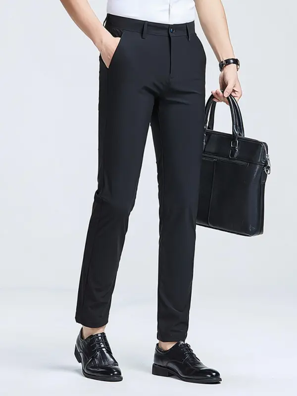 Men's Solid Color Straight Leg Pants, Regular Fit Business Formal Comfy Pants for Work Office, Men's Trousers for All Seasons, Menswear 2