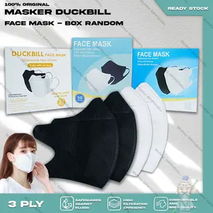 Masker Duckbil FACEMASK 3Ply isi 50Pcs Putih Hitam Abu Warna Duckbill Earloop Surgical Mask Kemenkes Dewasa tali Karet elastis   Earloop
