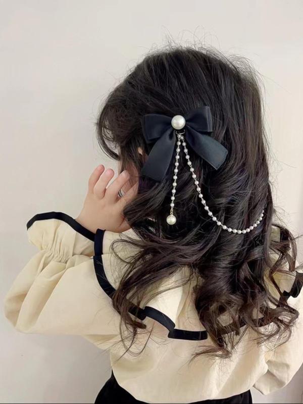 Faux Pearl Decor Bow Hair Clip, Cute Tassel Design Temperament Hair Clip, Trendy All-match & Exquisite Hair Accessories for Women & Girls, Barrettes 6