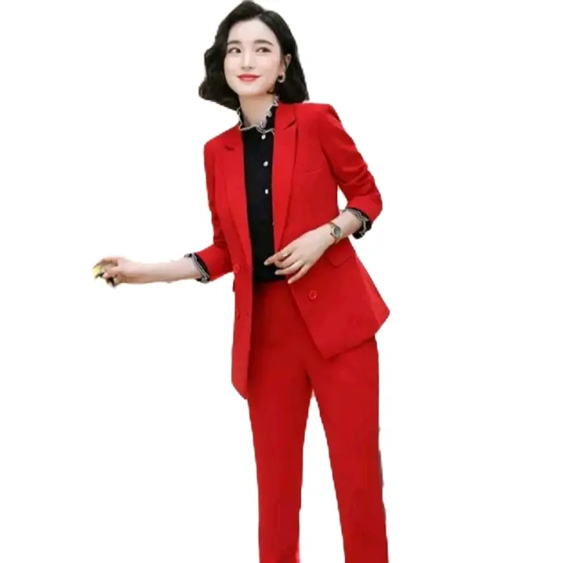 Jas Formal Wanita Keren Blazer Wanita Jas Wanita Slim-fitting Polos Musim panas Musim dingin Setelan Celana Kantor Kerja 2