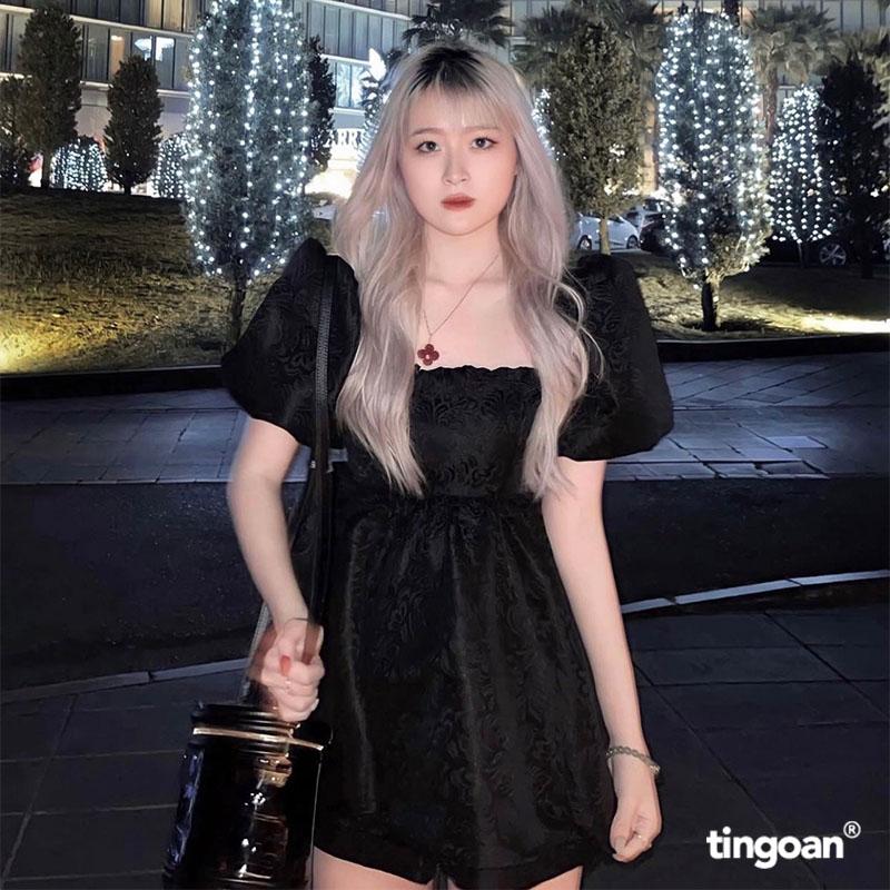  TINGOAN - Áo babydoll vải gấm cổ vuông fg buộc nơ nm lưng đen I’M BLUSHING TOP BL 