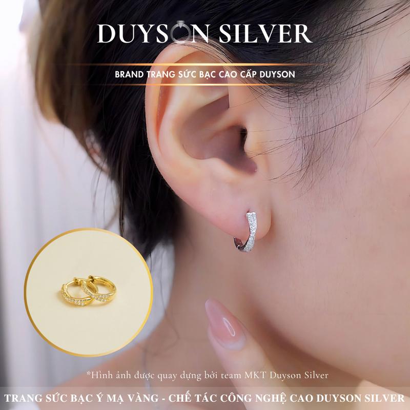 Khuyên tai bạc Ý 925 Duyson Silver vòng tròn đan đính đá Giá bán 1 đôi