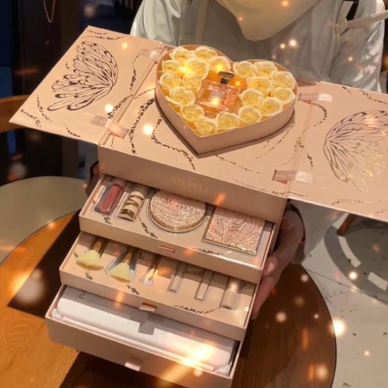 Bộ trang điểm Meiyu hồng 12 món đầy đủ: 2 cây son, nước hoa, phấn nước, phấn mắt, mascara, kẻ mắt, chì kẻ mày, gương cảm ứng -  Mỹ Phẩm Son Môi Phấn Phủ Cushion Nữ