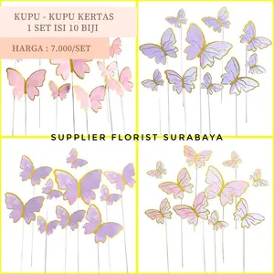 SFS - [1 SET ISI 10] TOPPER HIASAN KUE KUPU KUPU BUTTERFLY CAKE TOPPER ULANG TAHUN HIASAN MINIATUR KUPU KUPU 3D PINK UNGU
