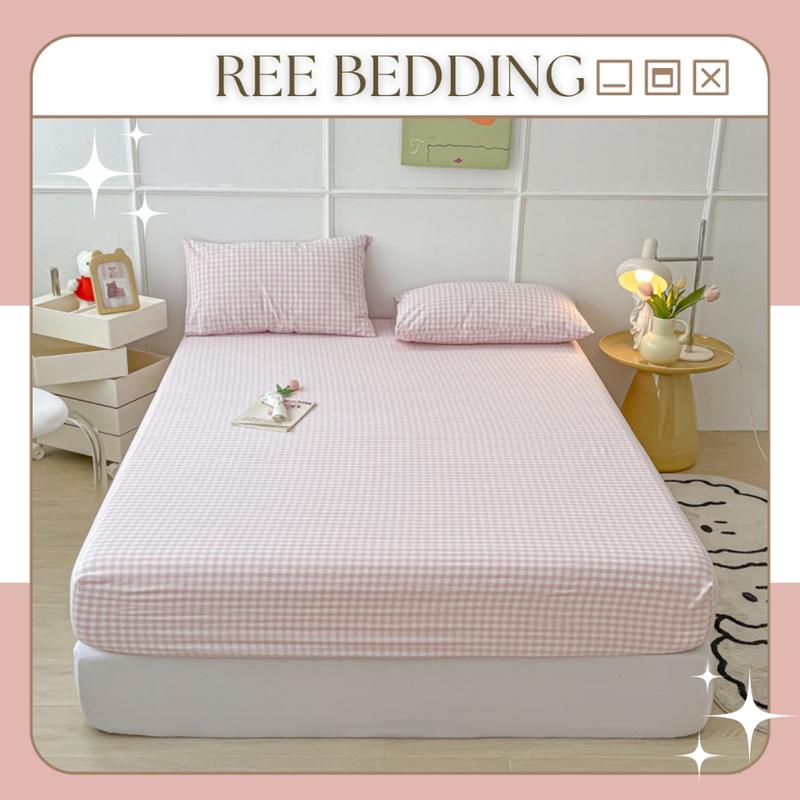 Bộ ga giường và vỏ gối cotton đũi CTD263 REE Bedding hoạ tiết caro kẻ basic đủ size giường nệm