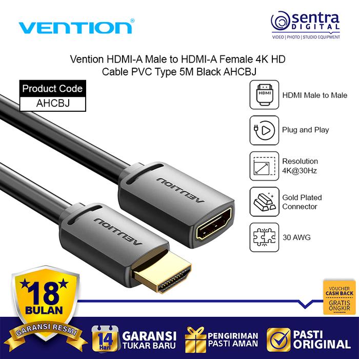Gambar Vention HDMI Kabel Perpanjangan 5M Male to Female 4K Black AHCBJ dari Sentra Digital Kota Surabaya Tokopedia