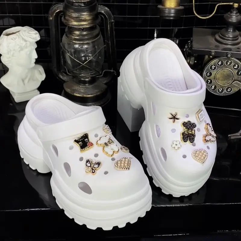Dép Sục Nữ Đế Cao 10CM (CÓ SIZE 34/35) Charm Hoạ Tiết Sticker Xinh Nhiều Màu Sắc Trẻ Trung Tôn Dáng Tăng Chiều Cao Shoes Giày Cross Cao Su Nhung DéP Women 5