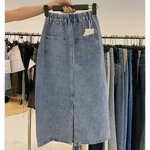 【Luck wanita】Biru retro Rok Wanita Panjang / Rok Formal Rempel Span / Rok Polos Span Wanita/Rok Kerja Kantor Wanita