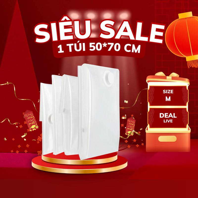 (Độc Quyền Livestream) Túi Hút Chân Không Quần Áo (Trong suốt, 50*70cm), Chăn Gối Deli Dày Gấp Đôi, Van Chống Rò Rỉ Hơi, Tránh Ẳm Nấm Mốc