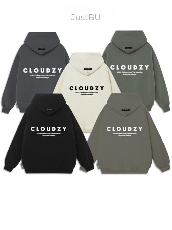 Áo hoodie nam nữ local brand unisex cặp đôi nỉ cotton form rộng có mũ dày oversize CLOUDZY V1 - Resells By JustBU Menswear Thun Xám Jean