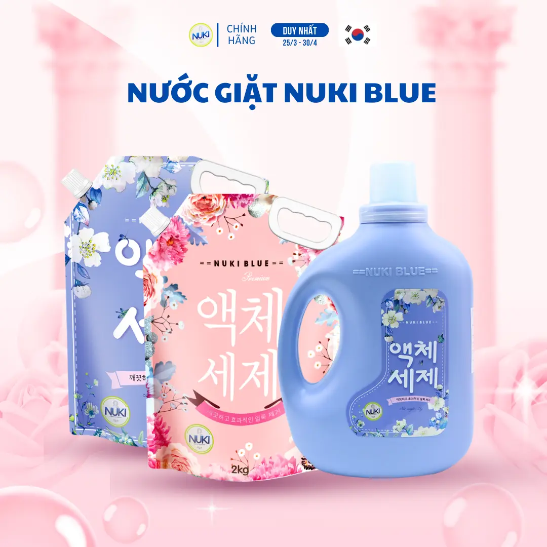 Combo 2 Túi 1 Can Nước giặt Quần Áo NUKI BLUE, Làm Sạch, Lưu Hương Thơm Dịu Nhẹ 6000 ml