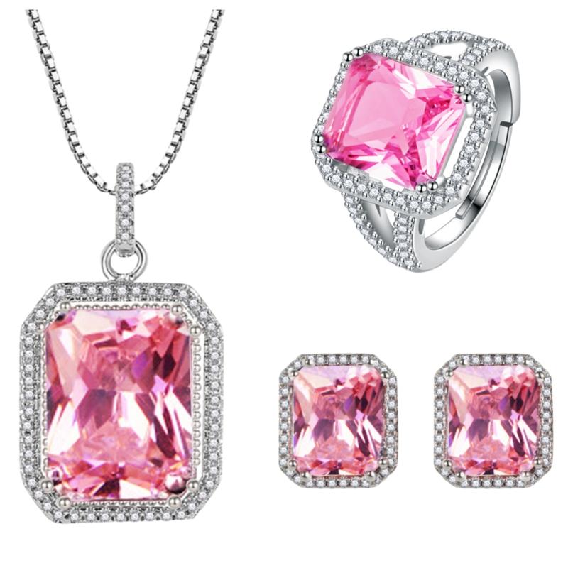 Product Introduction of Tik Tok Live Stream Rectangular Diamond Colored Gems Eardrops Stud Earrings Ring Hot Sale Square Pink Yellow Diamond Crystal Jewelry Suit sakuya  keychain gantungan  kunci bus  stop ganesha  keychain sonny  angel 8