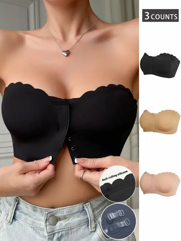 Women's Solid Color / Leopard Print Wireless Bra, Casual Comfortable Breathable Strapless Bra, Lingerie for All Seasons 6