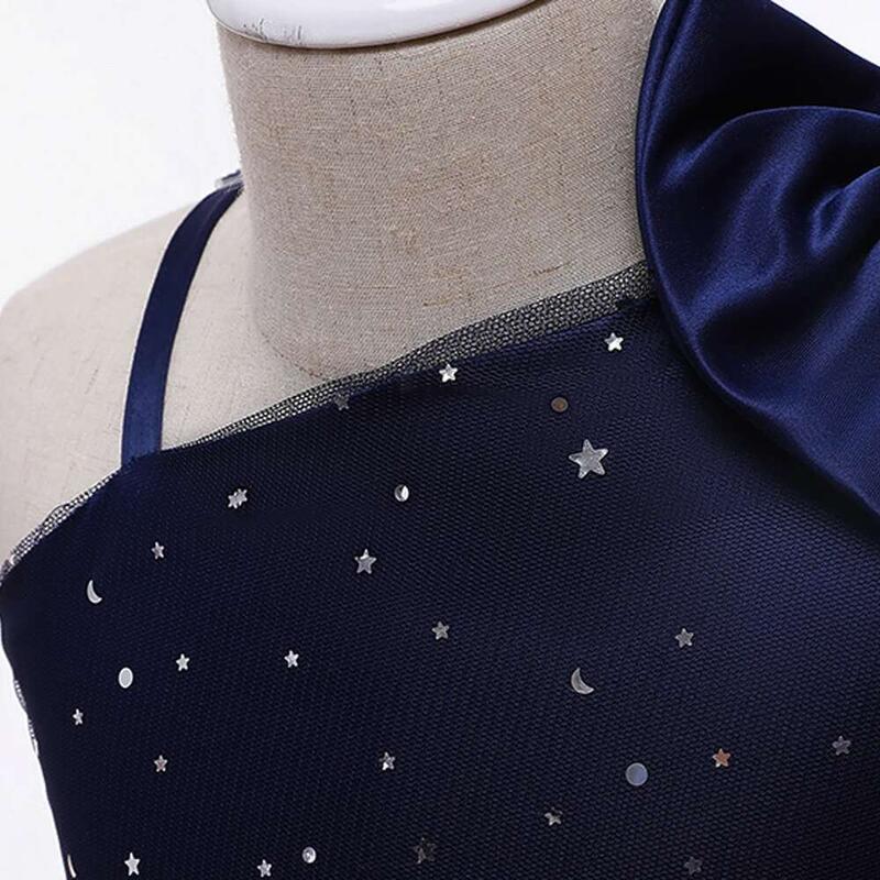 Product Introduction of Fluffy Star Sequin Slant Shoulder Girls Dress Elegant Princess Party Wedding Bridesmaid Gown Birthday Girl Clothes Summer Dresse 17