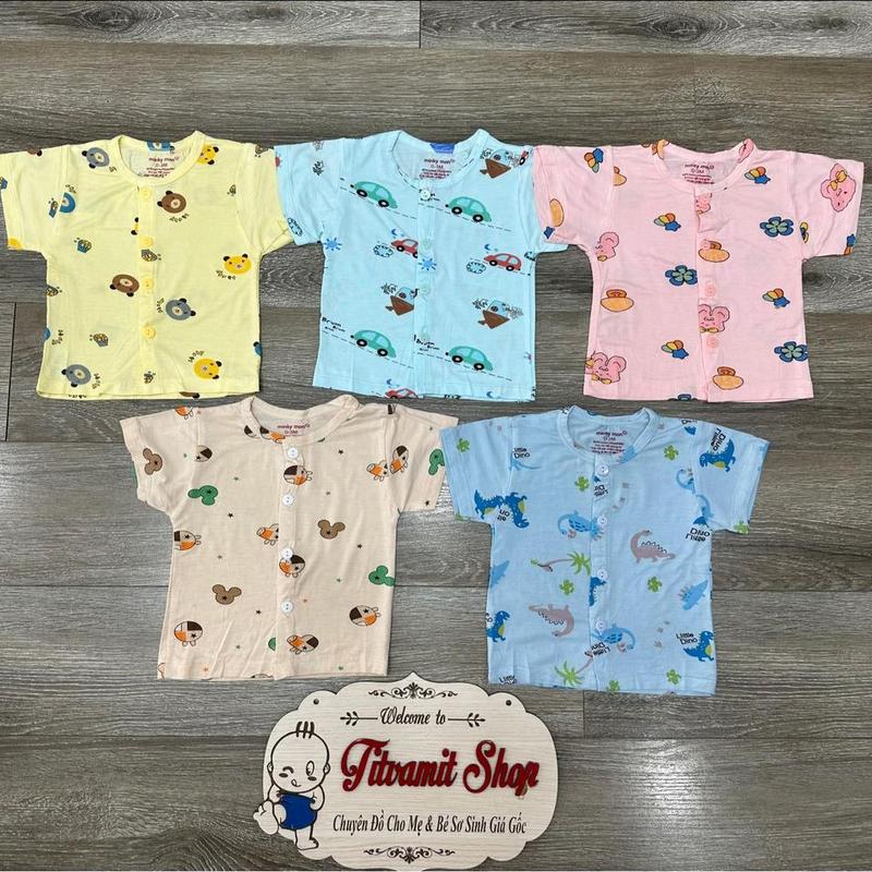 Áo cộc minky mom cúc giữa peptit nền màu, áo cộc tay cho bé trai bé gái sơ sinh