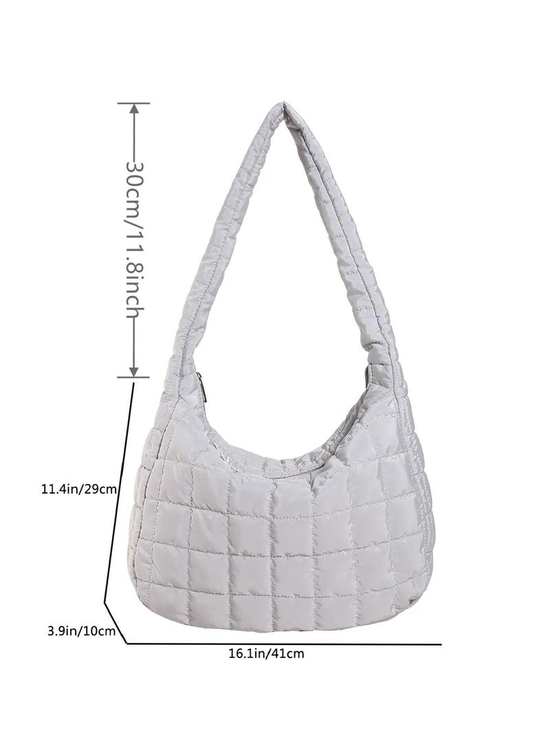 Product Introduction of Women's Solid Quilted Zip Shoulder Bag As Gift, Large Capacity Puffer Shoulder Bag, Minimalist Versatile Crossbody Bag for Daily Use 27