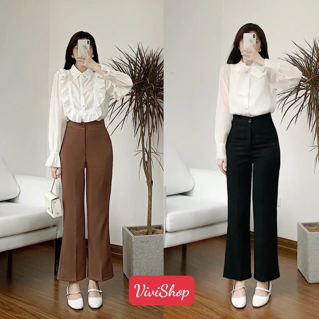(93cm) Quần dài Ống Vẩy, Loe nhẹ vải vitex tuyết mưa dành cho khách Mét5- Mét6 Nữ Women Kem Pants Ong