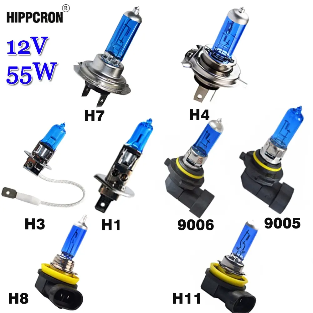 Bóng đèn Halogen trên ô tô, siêu trắng, H1 / H3 / H4 / H7 / H8 / H11 / 9005 / 9006, Đèn xe Thông Dụng Đèn sương mù 6000K, 1 cái