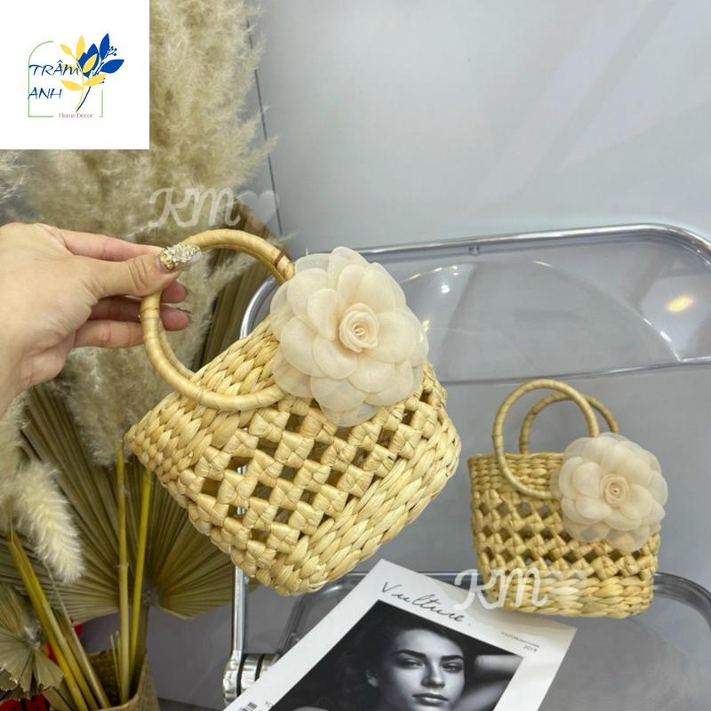 Túi Xách Cói Đính Hoa Siêu Đẹp - Túi Lục Bình Mini Vintage Siêu Xinh Chụp Ảnh, Dã Ngoại, Đi Biển, Trang Trí 5