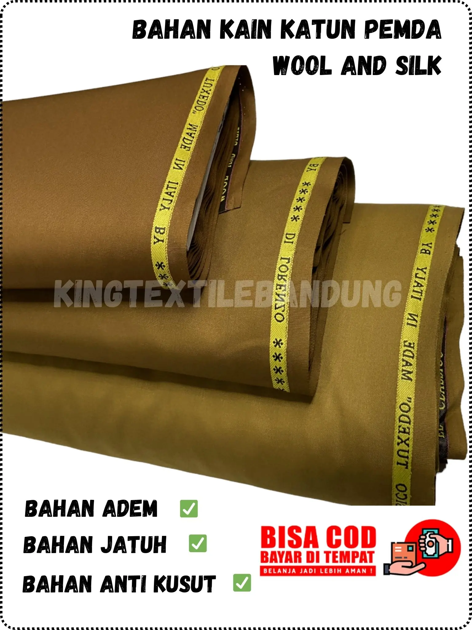 BAHAN KAIN KHEKI KATUN WOOL AND SLIK PNS GURU ASN ADEM ANTI KUSUT