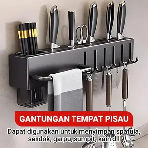Rak Gantung Dapur Multifungsi | Rak Pisau Dapur Diding Plastik TanpaBor