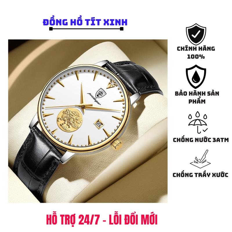 Đồng hồ cơ nam dây da chính hãng POEDAGAR tích cót tự động có lịch ngày, khoá chụp đôi, sang trọng phong cách trẻ trung Đeo Tay Watch