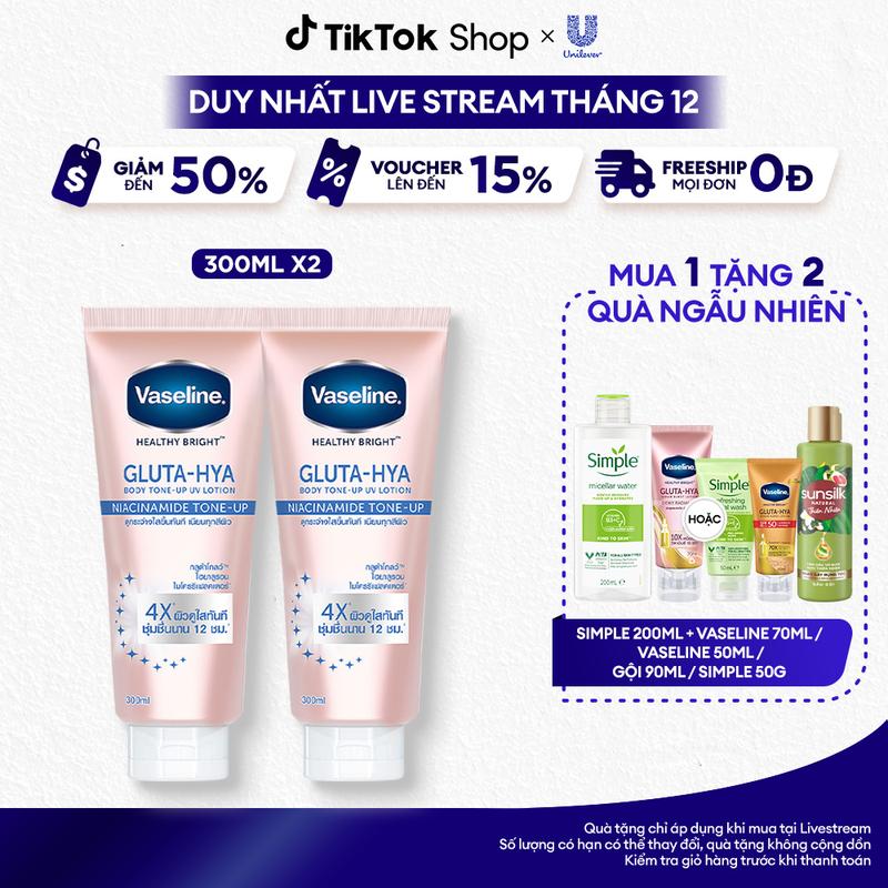 5 Combo 2 Vaseline Gluta-Hya Dưỡng Thể Nâng Tông Tức Thì Gấp 4x 300ML x2