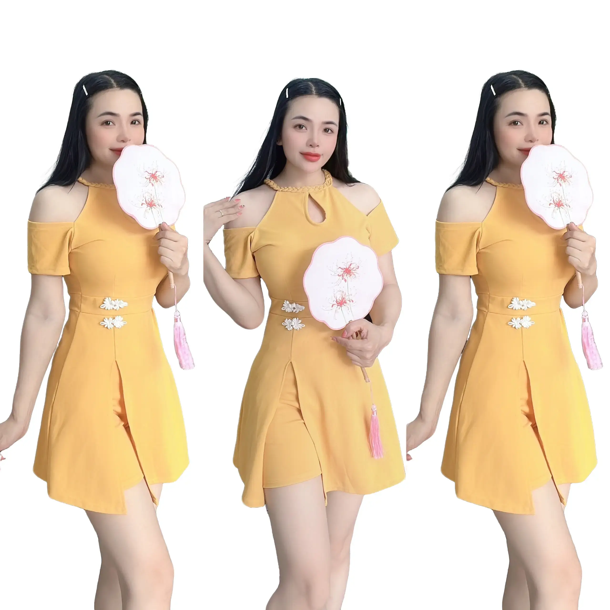 SÉT ĐẦM KÈM QUẦN XINH XẮN.AC55 Nữ Women Thun Áo Kem Cotton Top Voi Nhung