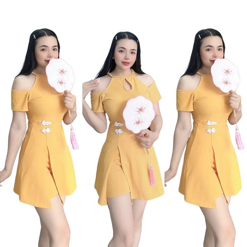 SÉT ĐẦM KÈM QUẦN XINH XẮN.AC55 Nữ Women Thun Áo Kem Cotton Top Voi Nhung 0