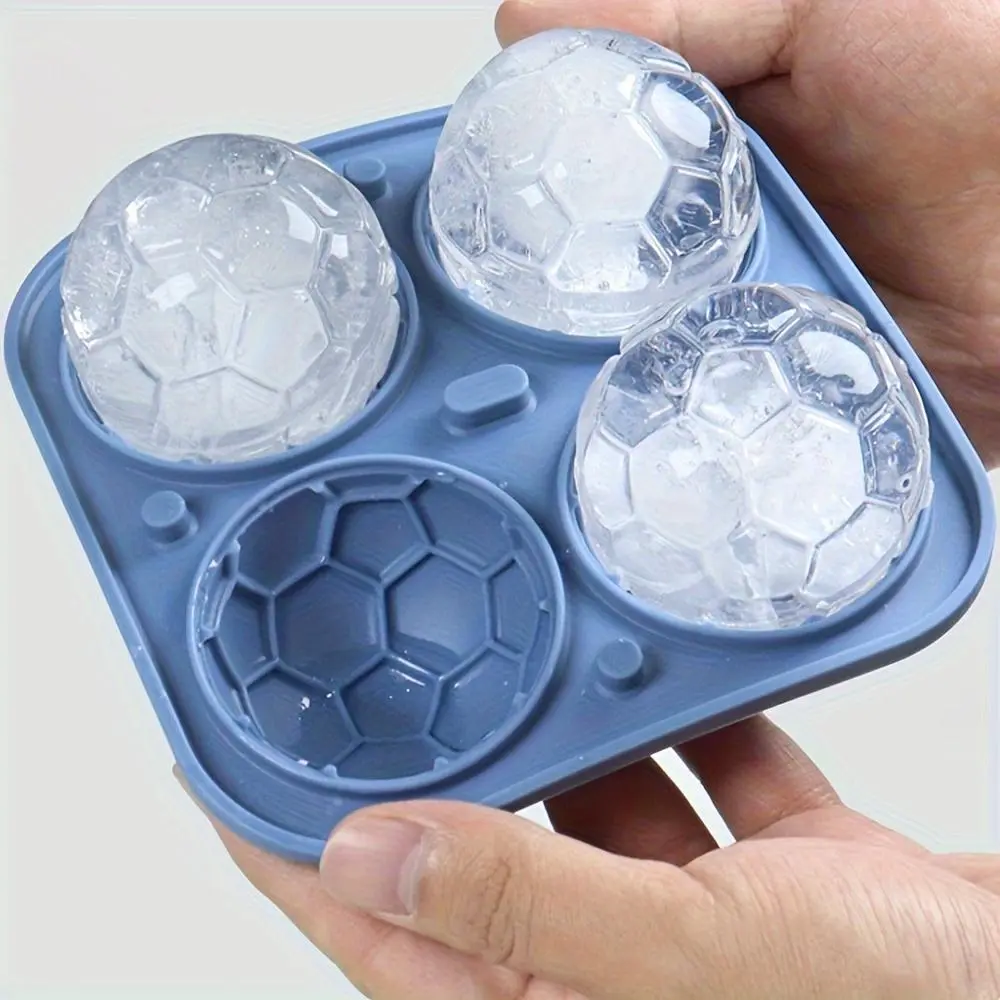 4-grid Soccer Shaped Ice Cube Mold, Silicone Ice Ball Maker, Ice Tray for Freezer, Kitchen Accessories