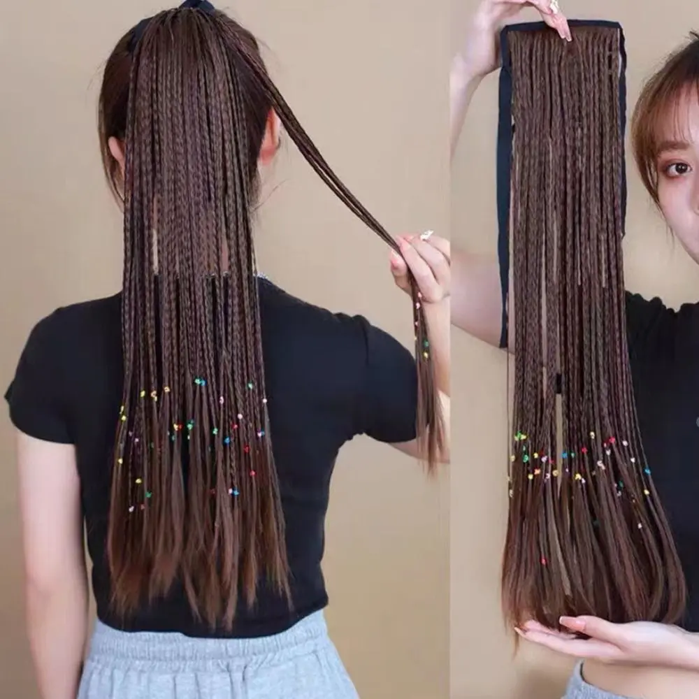 Sợi Tóc Đuôi Ngựa Bện Tổng Hợp, Với Dây Cao Su Scrunchies, Tóc Đuôi Ngựa Bện, Cho Tóc