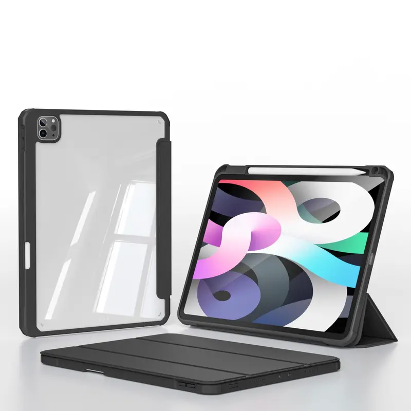 Anti-fall and Shock Absorption Tablet Case with Pen Holder, 1 Count Shockproof Cover W/clear Transparent Back Shell, HD Transparent Acrylic Protective Case for iPad 11 Inch and Above 0