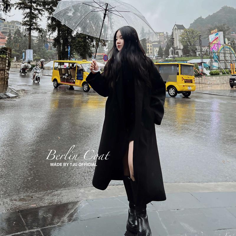 Áo khoác dạ dáng mangto HAI LỚP cổ vest có đai eo mặc đôi nam nữ BERLIN (TJU thiết kế)